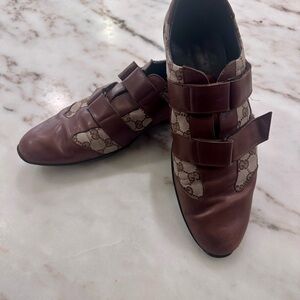 Gucci Men's Brown Leather and Canvas Slip-On Loafers